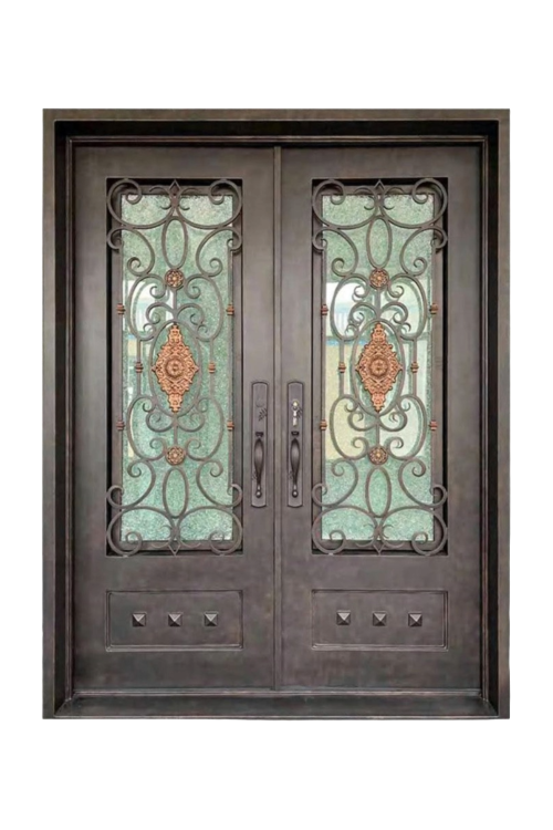 Bronze Crest Double Iron Door – Traditional Design with Custom Ironwork