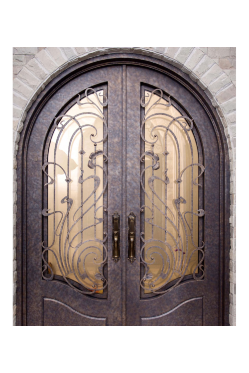 Auburn Vine Double Iron Door – Arched Design with Botanical Detailing