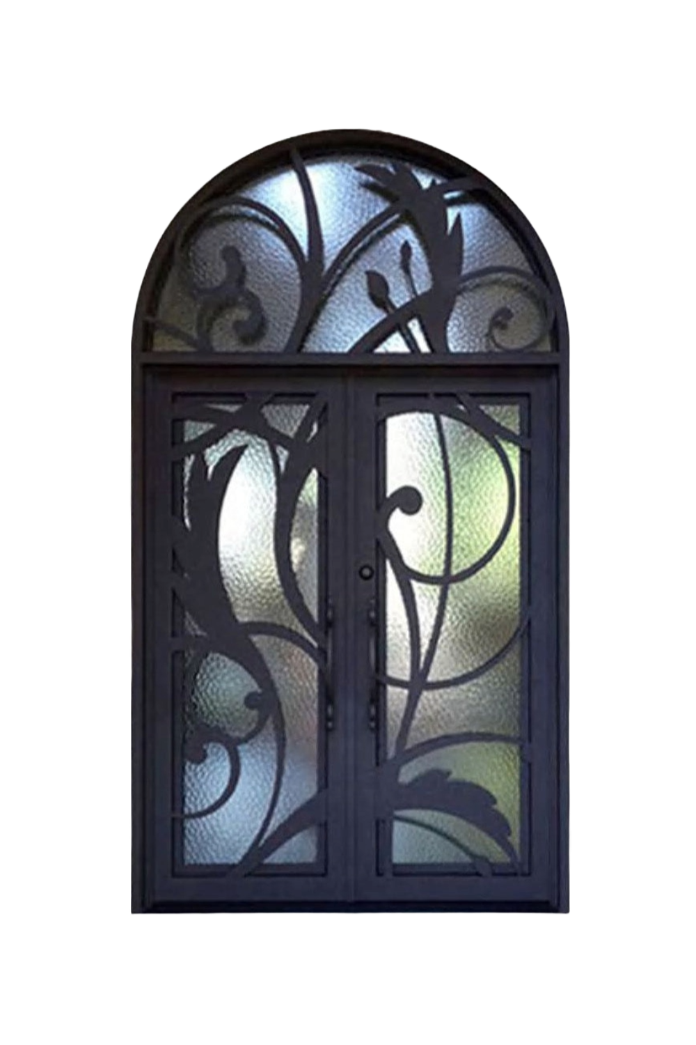 Aurora Iris Double Iron Door – Garden-Inspired Arched Iron Design