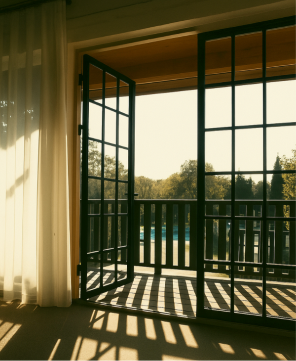 custom French iron doors for wide entry with full-height sidelites