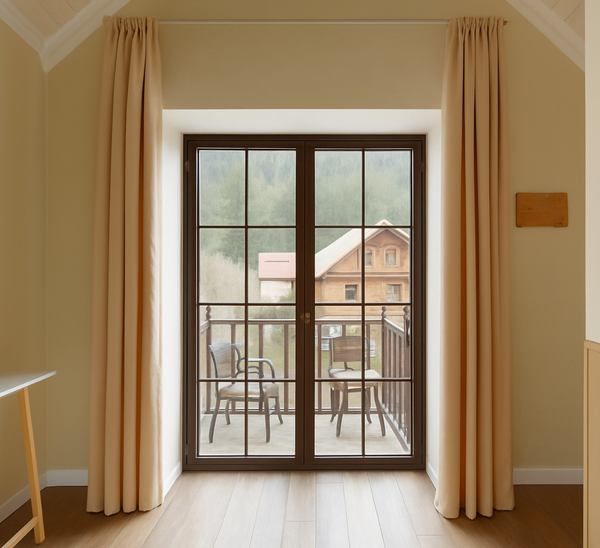 double French iron doors with clear divided-lite glass, matte black