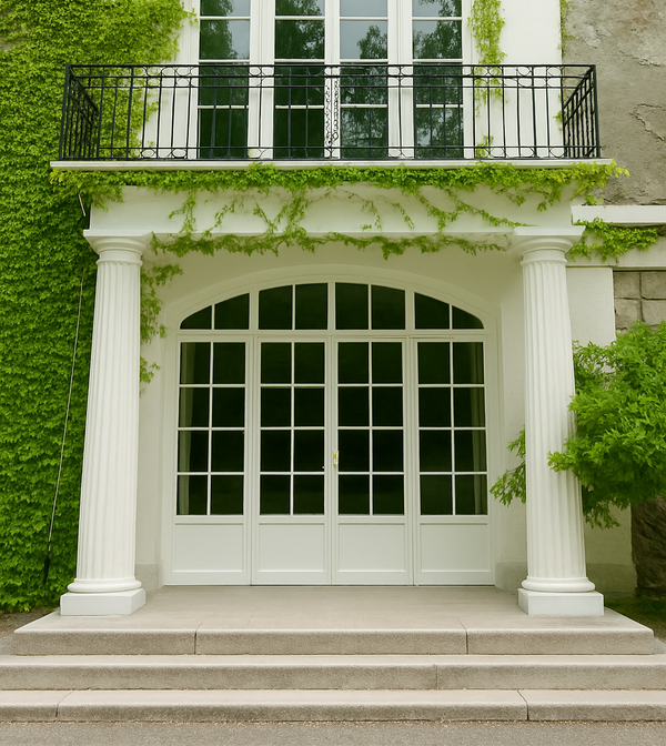 Grand entry iron doors with transom and matching sidelights
