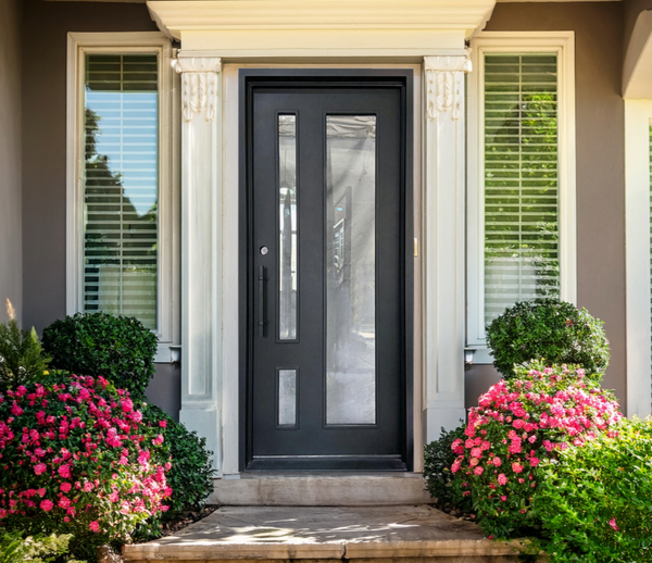 Pivot modern iron door with full-height insulated glass
