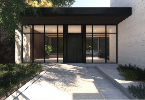 Simple iron entry door in matte black finish